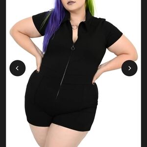 Black Short Sleeve Zip-Up Romper